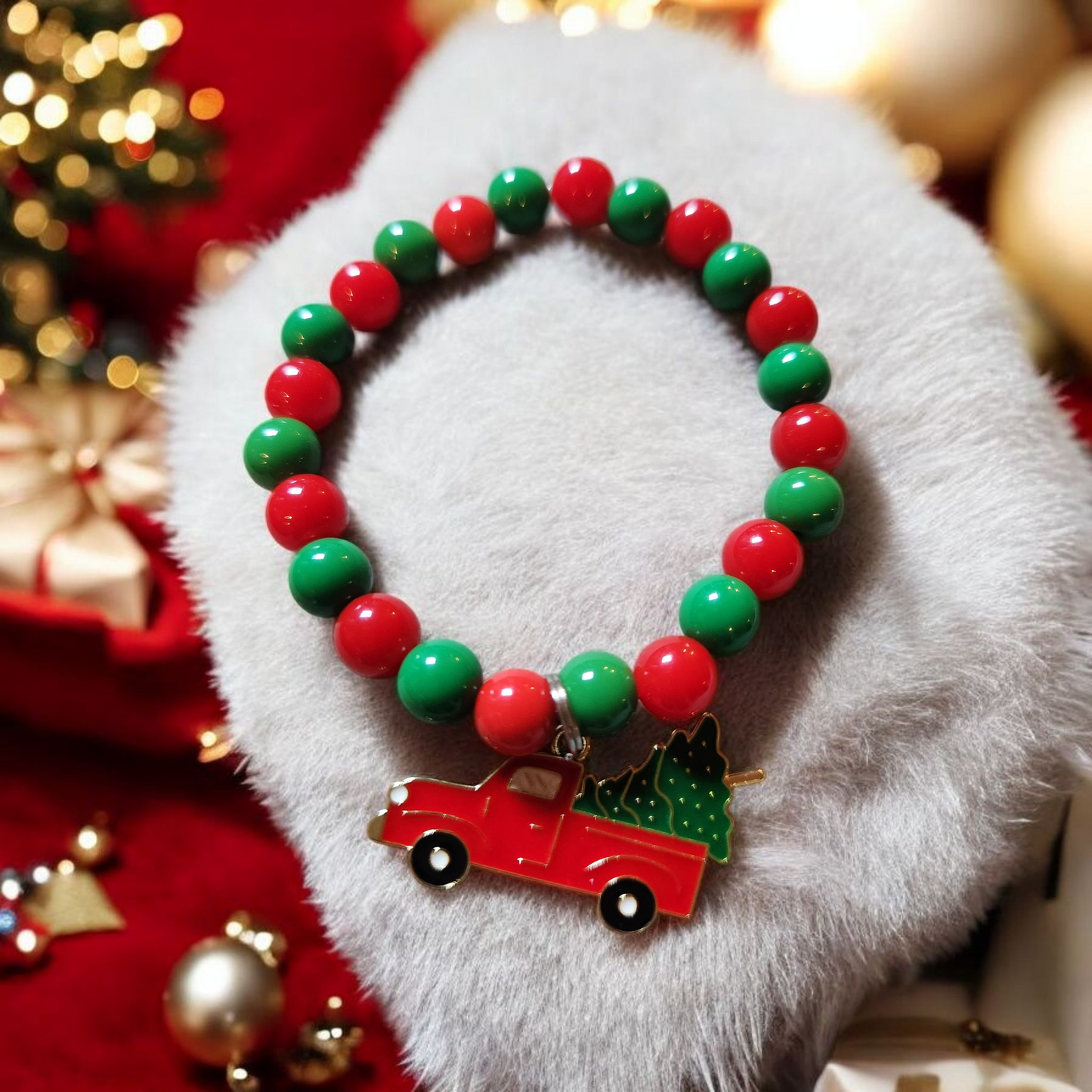 Red And Green Christmas Truck Charm Bracelet
