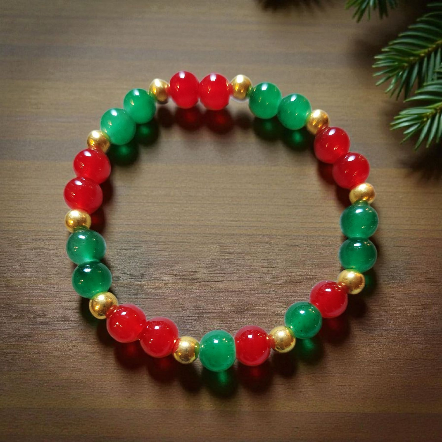 Red And Green Beaded Christmas Bracelet