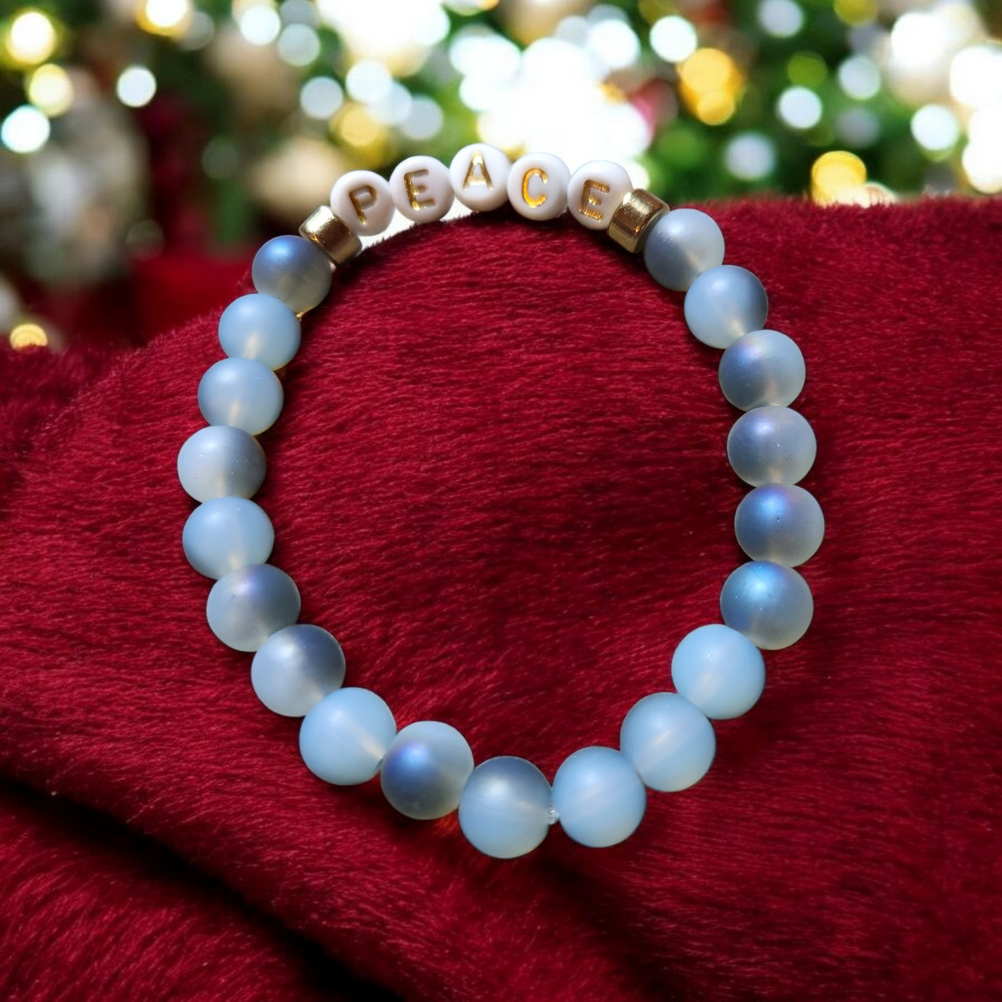 Blue Frost Peace Beaded Bracelet