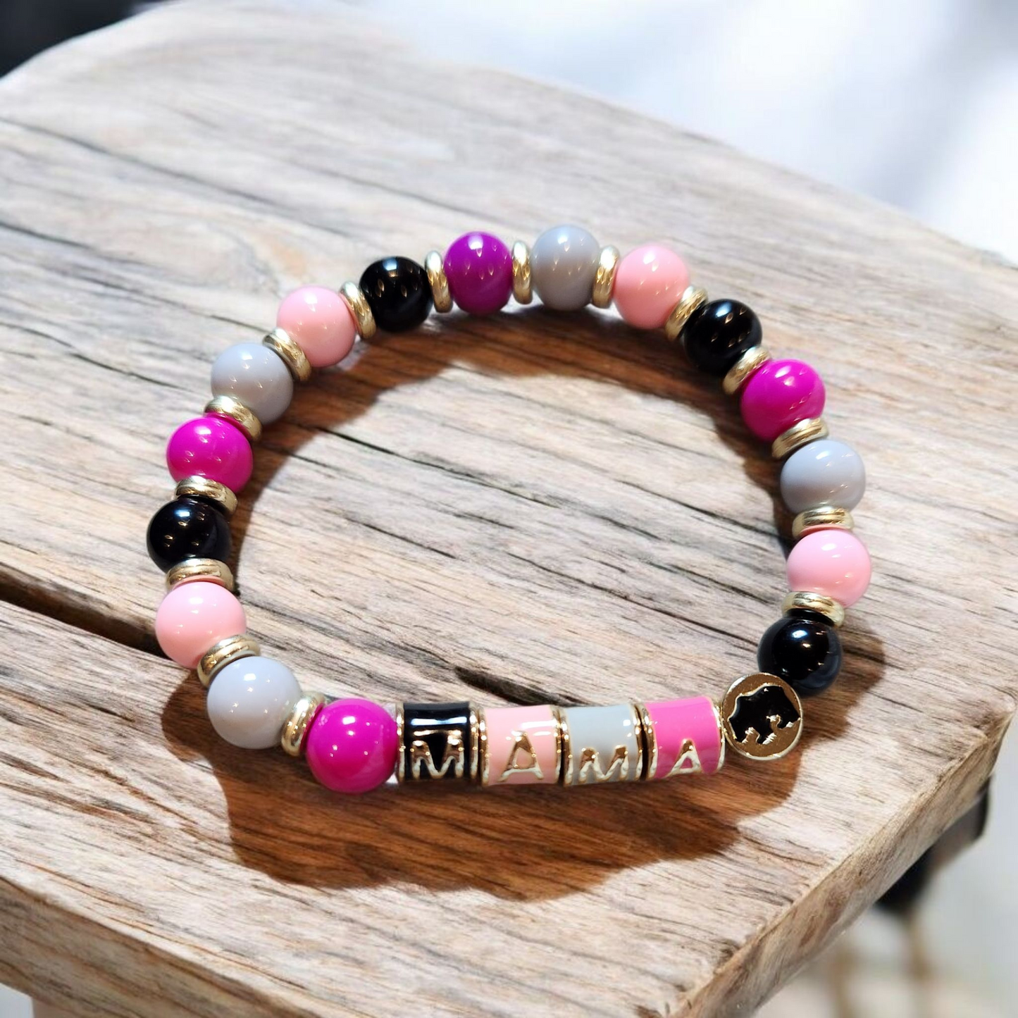 Mama Bear Beaded Charm Bracelet