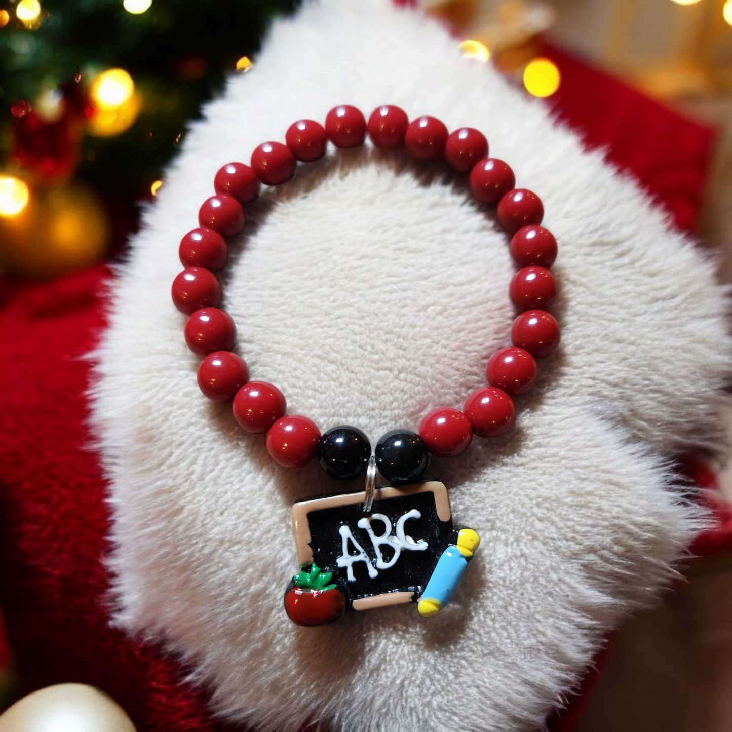 Red With Black Accent Bracelet With ABC Teacher Charm