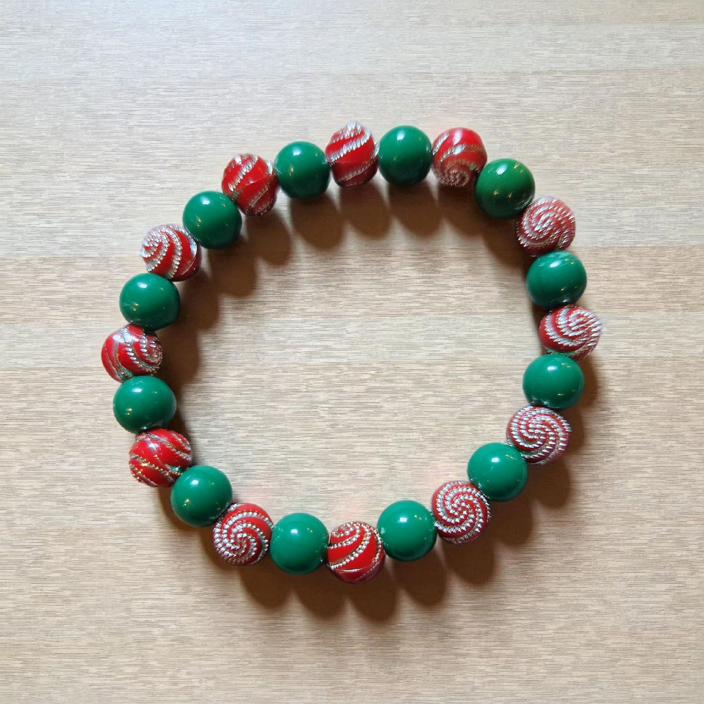 Green And Red Swirl Christmas Bracelet