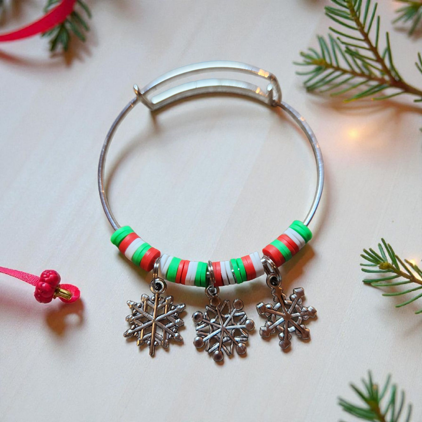 Clay Bead Snowflake Charm Bangle