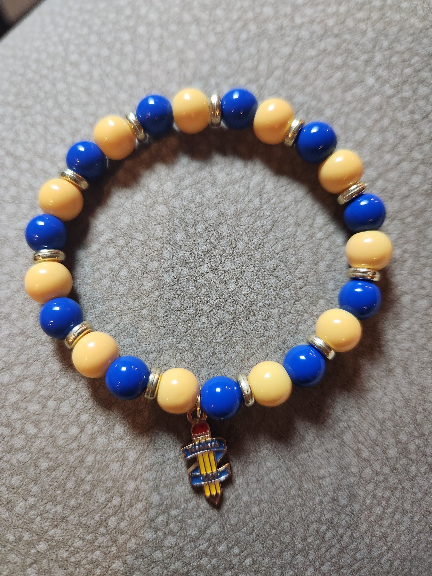 Blue And Yellow Pencil Teacher Charm Bracelet
