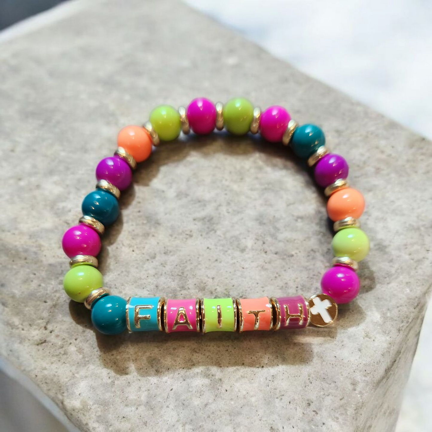 Faith Charm Beaded Bracelet