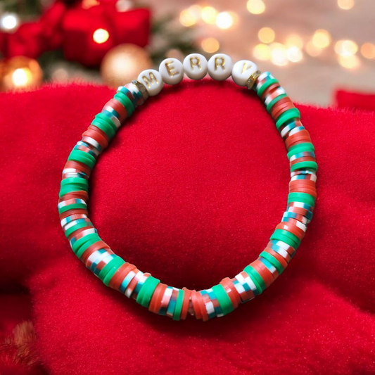 Merry Multicolored Clay Bead Christmas Bracelet