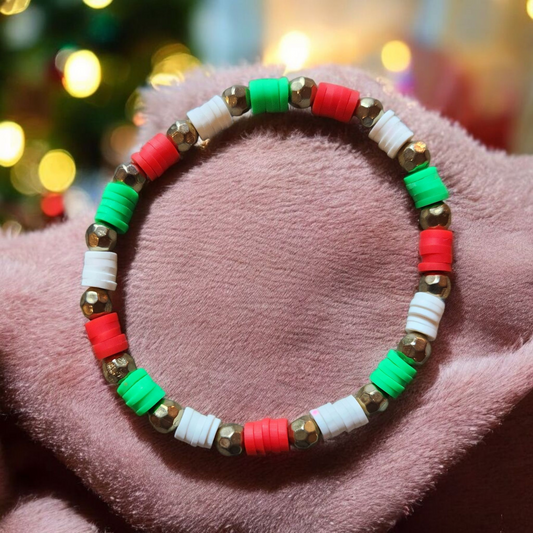 Multicolor Clay Bead Christmas Bracelet