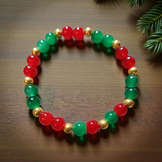 Red And Green Beaded Christmas Bracelet