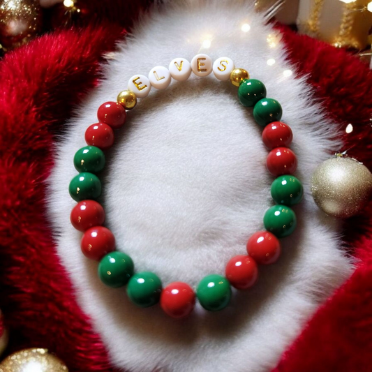 Red And Green Elves Beaded Bracelet