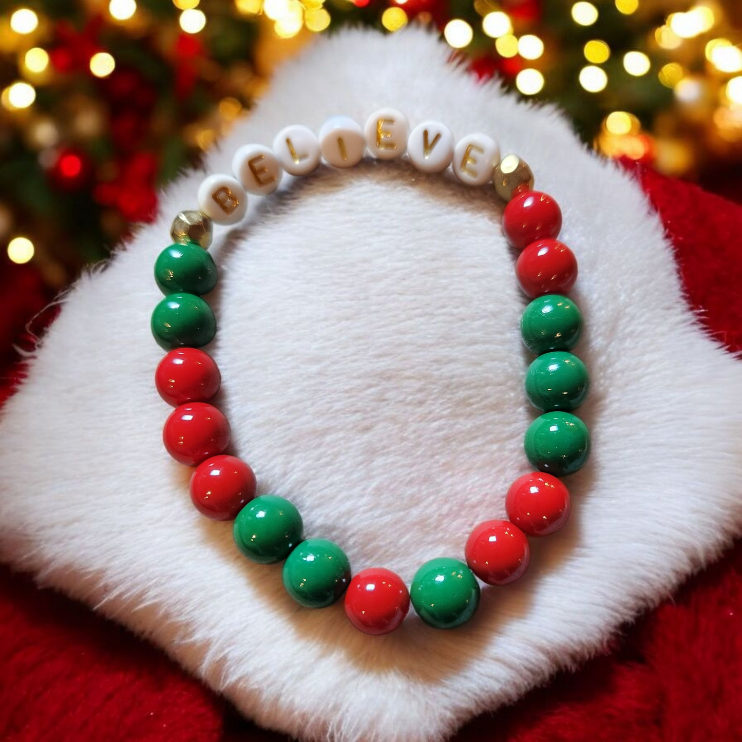 Red And Green Believe Christmas Bracelet