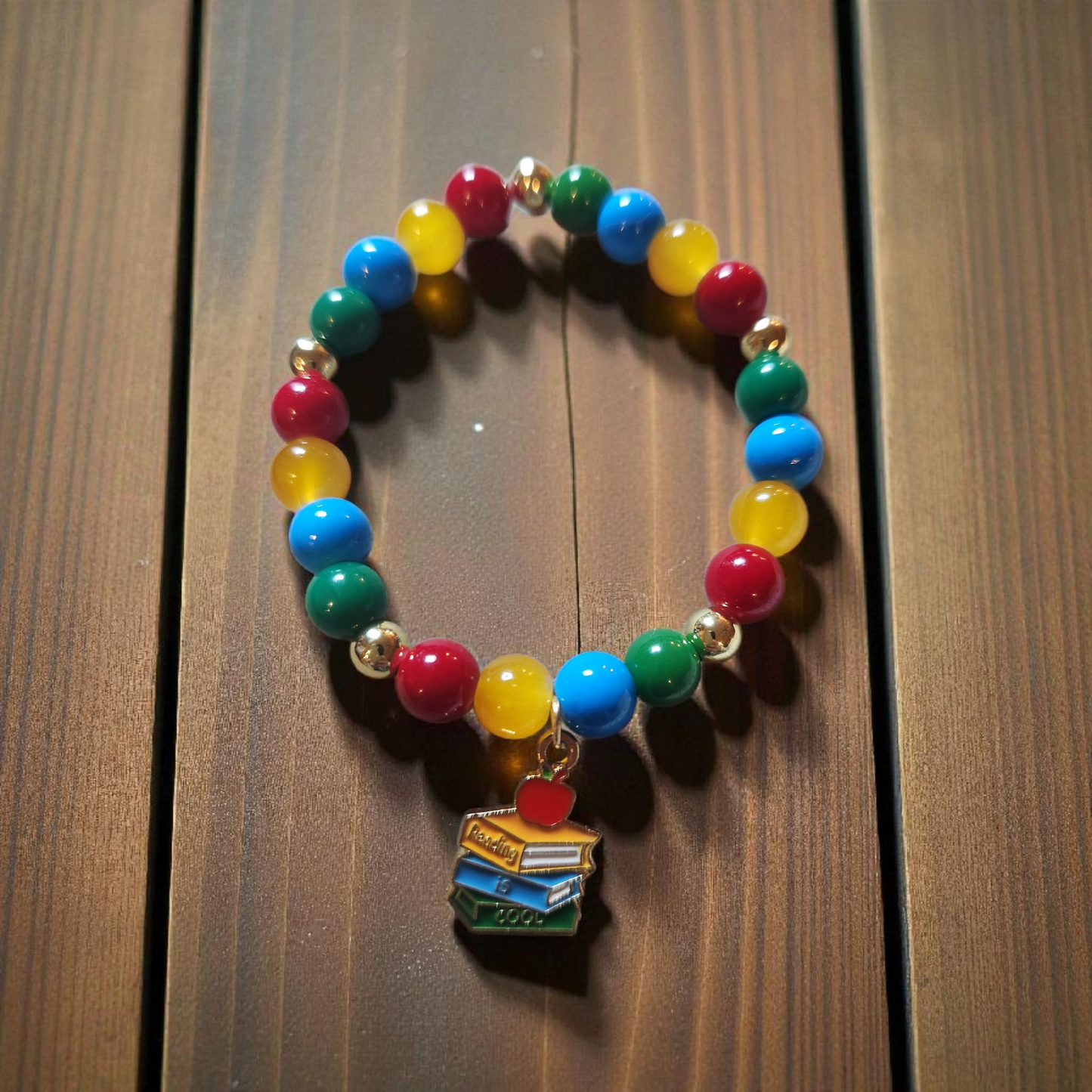 Teacher Beaded Bracelet Books With Apple Charm