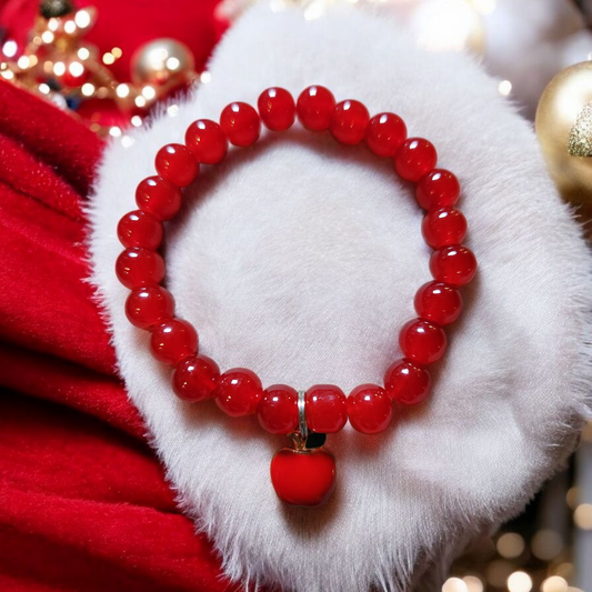 Red Beaded Bracelet With Apple Charm