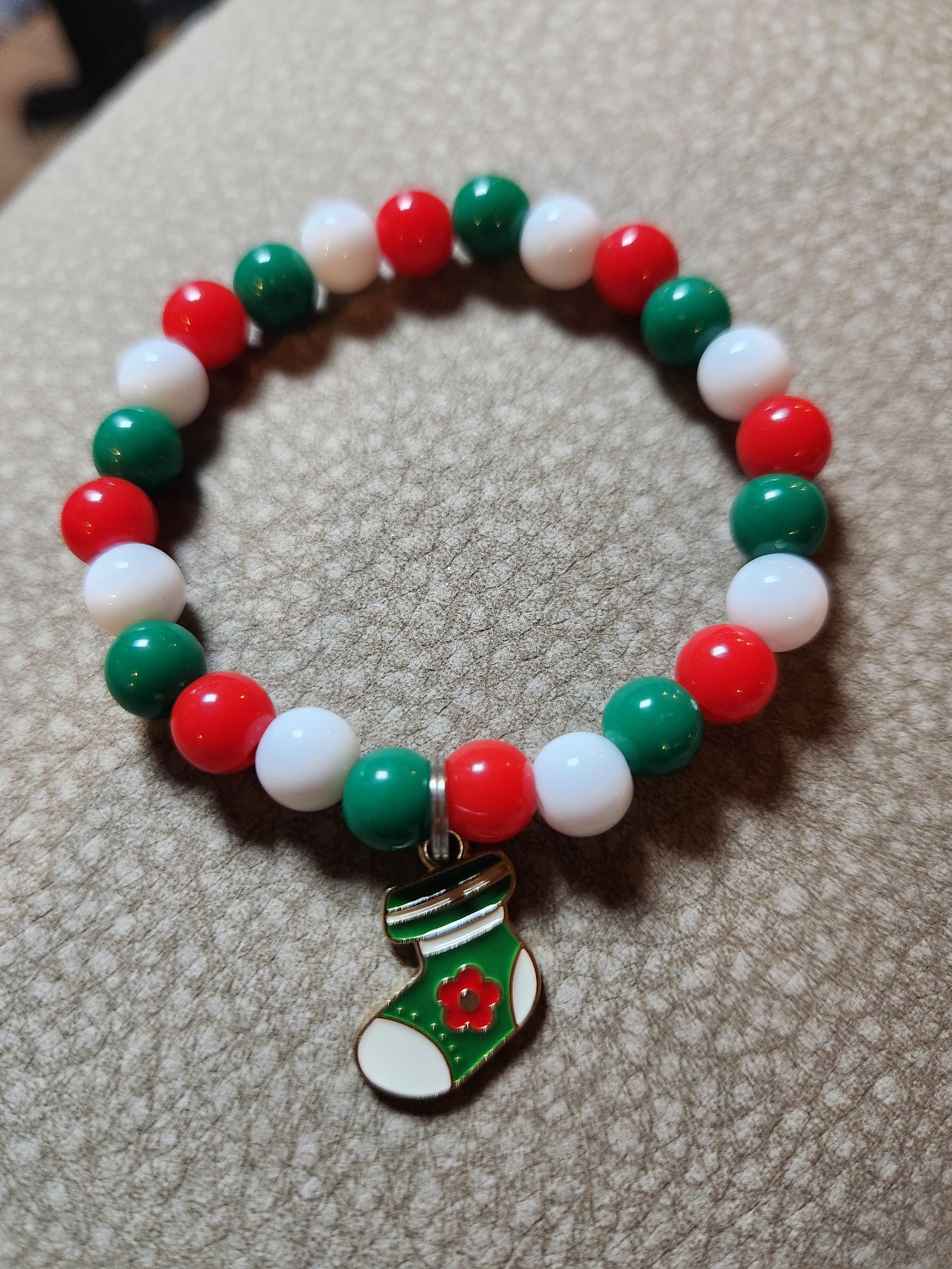 Red, White And Green Stocking Charm Christmas Bracelet