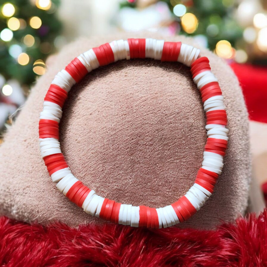 Red And White Clay Bead Bracelet