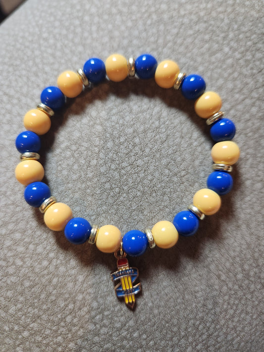 Blue And Yellow Pencil Teacher Charm Bracelet