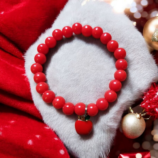 Red Beaded Bracelet With Apple Charm_2